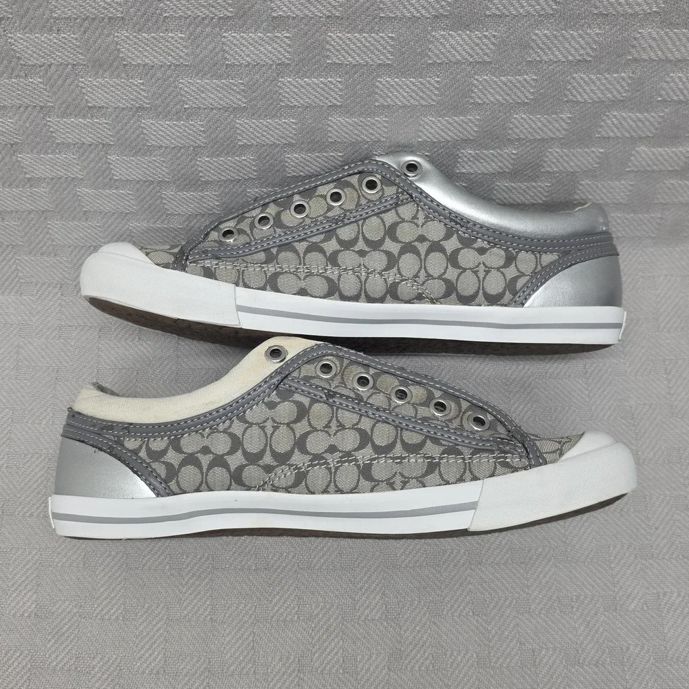Coach Francesca Shoes Womens Size 10 Gray Canvas Slip On Sneaker A6340